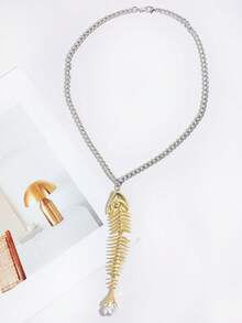 1件女士时尚休闲水晶鱼骨仿珍珠链项链，适合街头、派对、聚会等场合，独特百搭 - 彩色 - 查看 8