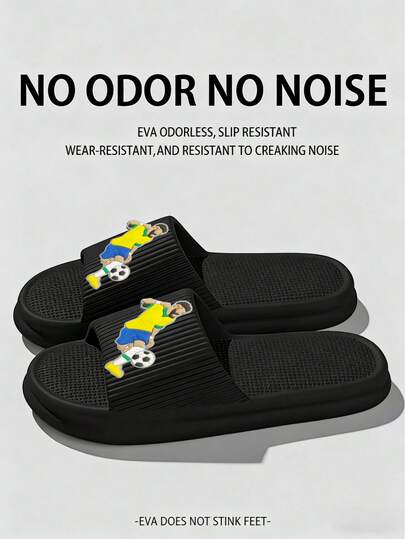 Vintage Soccer Player Graphic Slides | Comfortable EVA Open-Toe House Slippers For Men & Boys.We Recommend Ordering One Size Up For Wide Feet.