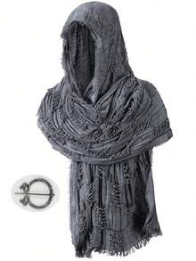 1pc Medieval Vintage Hooded Cloak Scarf, Women's Retro Distressed Mesh Hooded Cloak Shawl, Cosplay Costume Accessory,Party - Multicolor - View 14