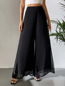 Women's Plus Size High Waist Wide Leg Palazzo Pants, Flowy Oversized Long Trousers, Spring Summer Casual Pants For Vacation, Beach Trips - Black - View 6