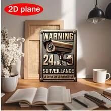 1 pieza Señal de advertencia de vigilancia de 24 horas, estilo vintage, plana en 2D - Hecha de hierro duradero con diseño de cámara de seguridad, para montaje en pared, adecuada para la seguridad del hogar y la oficina, tamaño: 20x30cm - Opción ideal para aumentar la conciencia sobre la seguridad, plana en 2D, la talla grande adecuada para Navidad - Multicolor - Ver 5