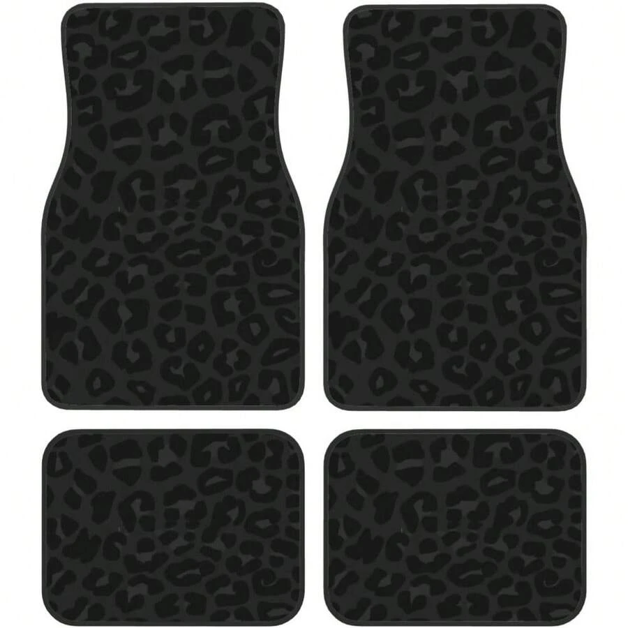 Car Mats Set Of 4 Leopard Print Pattern In Black, Charcoal Grey Floor Mats For Cars Universal Front Rear Vehicle Rugs Auto Accessories For Truck Sedan - Default - View 1