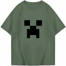 Mine Americano Y2K Vintage Harajuku Casual T-Shirt With Faces And Characters - Game - Immediate Shipping - xanh quân đội - Xem 2