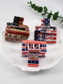 1/3 chiếc kẹp tóc hình vuông rỗng 5cm in cờ quốc kỳ, làm bằng chất liệu giả da PVC, thích hợp cho ngày Quốc khánh 4 tháng 7 và sử dụng hàng ngày. - Nhiều màu - Xem 3