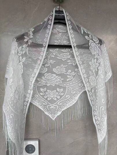 1 chiếc khăn tam giác bằng polyester họa tiết Paisley thanh lịch, khăn choàng kiểu dáng châu Âu và Mỹ cổ điển với tua rua, phù hợp cho mọi mùa.
