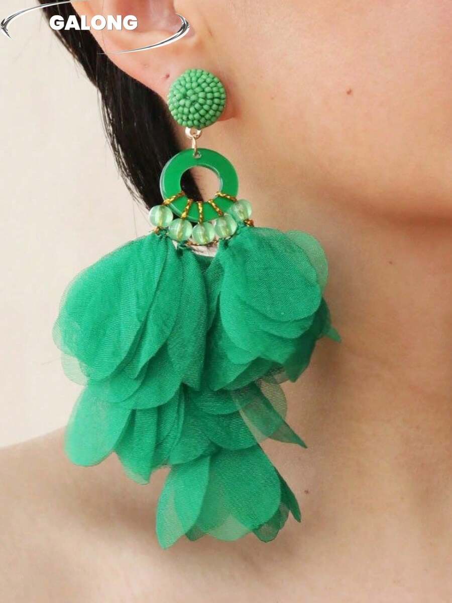Bohemian Style Handmade Earrings, Layered Chiffon Petal Wavy Edge, Vacation Fairy Earrings