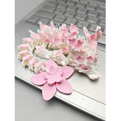 1Pc Captivating 3D Printed Cute Chinese Dragon In White And Pink Statue With Joints - Perfect For Home, Office & Car Decor| Ideal Gift For Christmas & More| Plastic, No Batteries Needed (Eye Color May Vary By Batch),3d Figure,Office Decor,3d Printed Animals,