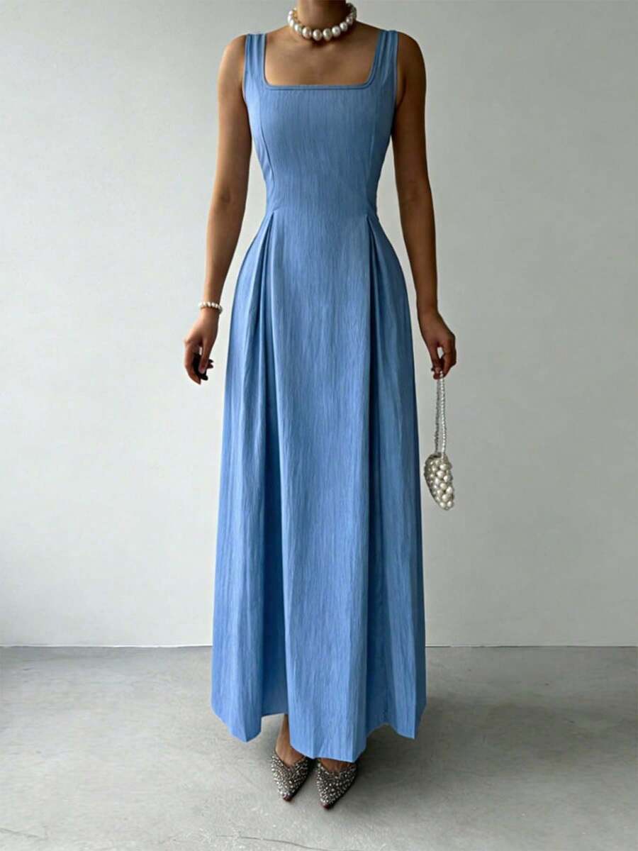 优雅编织面料交叉长裙，适合度假、生日派对、夏季约会等场合。 - 藍色 - 查看 1