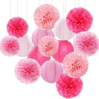 15 quả cầu hoa giấy trang trí, đồ trang trí tiệc sinh nhật, pompom giấy, đèn lồng giấy, thích hợp cho sinh nhật, đám cưới, tiệc độc thân. Đồ dùng gia đình và nhà bếp. Quà tặng cô dâu, tiệc độc thân, trang trí đám cưới, đồ dùng tiệc gia đình và lễ đính hôn. Tiệc tiết lộ giới tính. Chủ đề tiệc màu hồng.