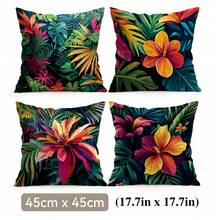 4 piezas Fundas de cojín con estampado de plantas tropicales y florales, fundas de cojín impresas por un solo lado para decoración de sala de estar, sofá y dormitorio, 40x40cm/45x45cm/50x50cm, no incluye relleno de cojín - Multicolor - Ver 14
