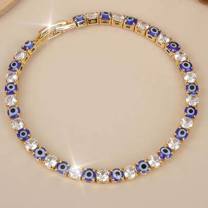 1 chiếc vòng tay tennis đính đá Zirconia 4mm hình mắt quỷ Fatima lấp lánh, thích hợp đeo hàng ngày, làm quà tặng hoặc dự tiệc.