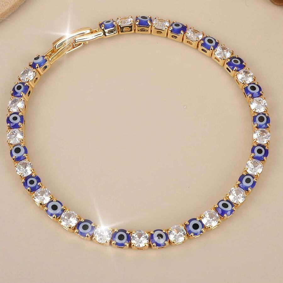 1条闪亮法蒂玛邪眼4毫米锆石网球手链，适合日常佩戴、送礼、派对。 - 惡魔之眼 - 查看 1