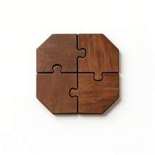 4pcs Retro Brown Wooden Puzzle Coasters, Each Piece Can Be Used Separately As A Trivet, Or Assembled Together As A Mini Tray For Afternoon Tea, Candles, And Other Daily Items, Filled With Thoughtful Design And Surprise. - 4-piece Set - View 8