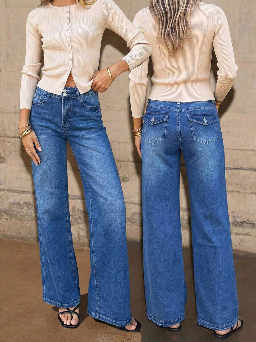 Women's Elastic Skinny Denim Jeans Casual Spring - Blue - View 1