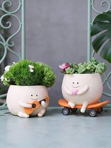 Cute Resin Smiling Face Succulent Plant Pot - Indoor Outdoor Greenhouse Shelf Desktop Decor Small Plant Pot Charming Home Garden Decor Pot - C - View 8