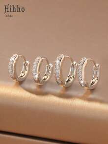 Hihho 2 Pairs Delicate Minimalist Cubic Zirconia Earrings Set, Understated Luxurious Jewelry Suitable For Daily Commute And Shopping, Can Be Worn Stacked Or Individually - Earrings Set - View 9