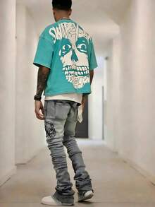 Y2KStyleDirectionalPrintingCottonT-ShirtSoftBreathablePureCottonFabricComfortableAndEnergeticSummerStreetStyleShortSleevedTShirgnRetroSummerWearTShirt - 薄荷綠 - 查看 1