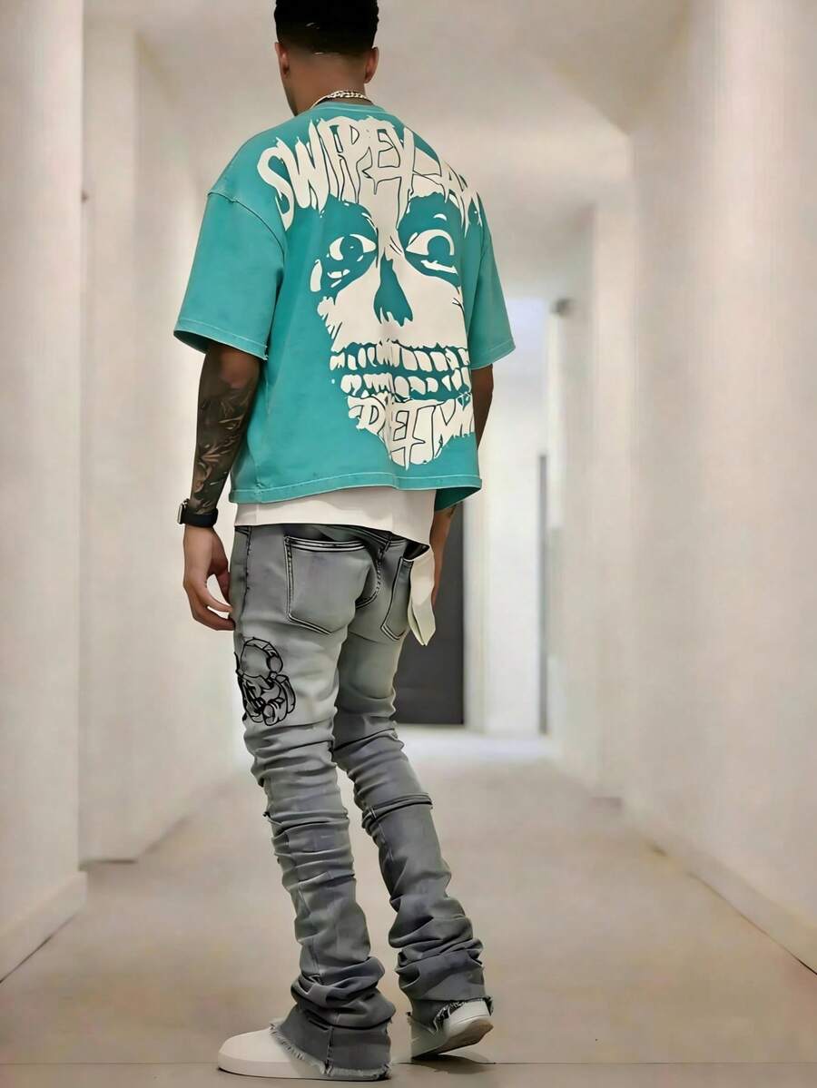 Y2KStyleDirectionalPrintingCottonT-ShirtSoftBreathablePureCottonFabricComfortableAndEnergeticSummerStreetStyleShortSleevedTShirgnRetroSummerWearTShirt - 薄荷綠 - 查看 1