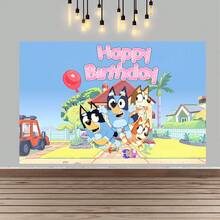 狗狗生日派对拍照背景横幅，生日快乐摄影背景 - 彩色 - 查看 10