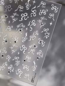 1片5D水晶钻石美甲贴纸 - 现代简约美甲装饰，饰有飘逸的丝带和蝴蝶结，DIY自粘美甲设计贴纸 - 彩色 - 查看 5