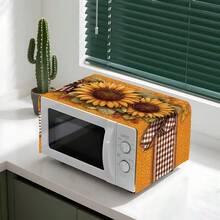 2D Flat Decorative Microwave Dust Cover - Sunflower, Plaid, Autumn Pattern, Modern Minimalist Design, Suitable For Kitchen Appliances, Microwave Protective Cover (Microwave Not Included) - Orange - View 6