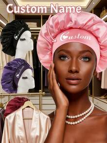 Custom Name Satin Bonnet For Women, Personalized Sleep Cap, Hair Bonnet For Curly Hair, Travel, Night Care, Gift For Mom, Friends - Multicolor - View 12