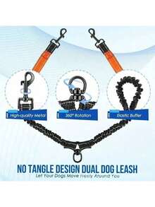 1pc Dual-Ended Elastic Dog Leash With 2 Extra Handles, 360° -Free Swivel, Shock Absorbing Dual Dog Leash To Prevent Dogs From Running Wild, Escaping Or Colliding - Multicolor - View 4