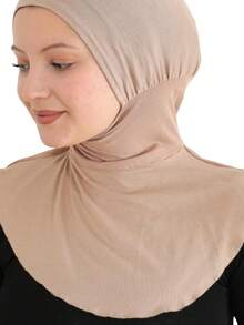1件装女士时尚纯色弹力高领头巾，柔软舒适亲肤针织帽，可搭配长袍、头巾、围巾，四季皆宜 - 257-淺卡其 - 查看 3