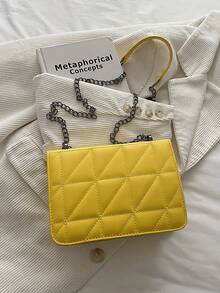 Fashion Solid Color Quilted Square Chain Shoulder Bag, Multifunctional Evening Clutch, Lightweight New Handbag And Wallet, Suitable For Daily Commute Crossbody, Ideal Choice For Office Workers, Casual Coin Purse - Yellow - View 6