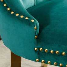 Modern Series High-End Solid Wood Upholstered Dining Chair In Quilted Velvet With Gold-Plated Stainless Steel Legs And Rivet Trim, Set Of Two Handles, Green, DE1601GN - Green - View 3
