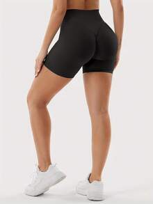Quần short thể thao yoga co giãn cạp cao nữ, quần short đi biển nghỉ dưỡng thường ngày, chất vải thoải mái, quần nữ, đồ mặc dưới nữ, thời trang nữ - màu đen - Xem 5