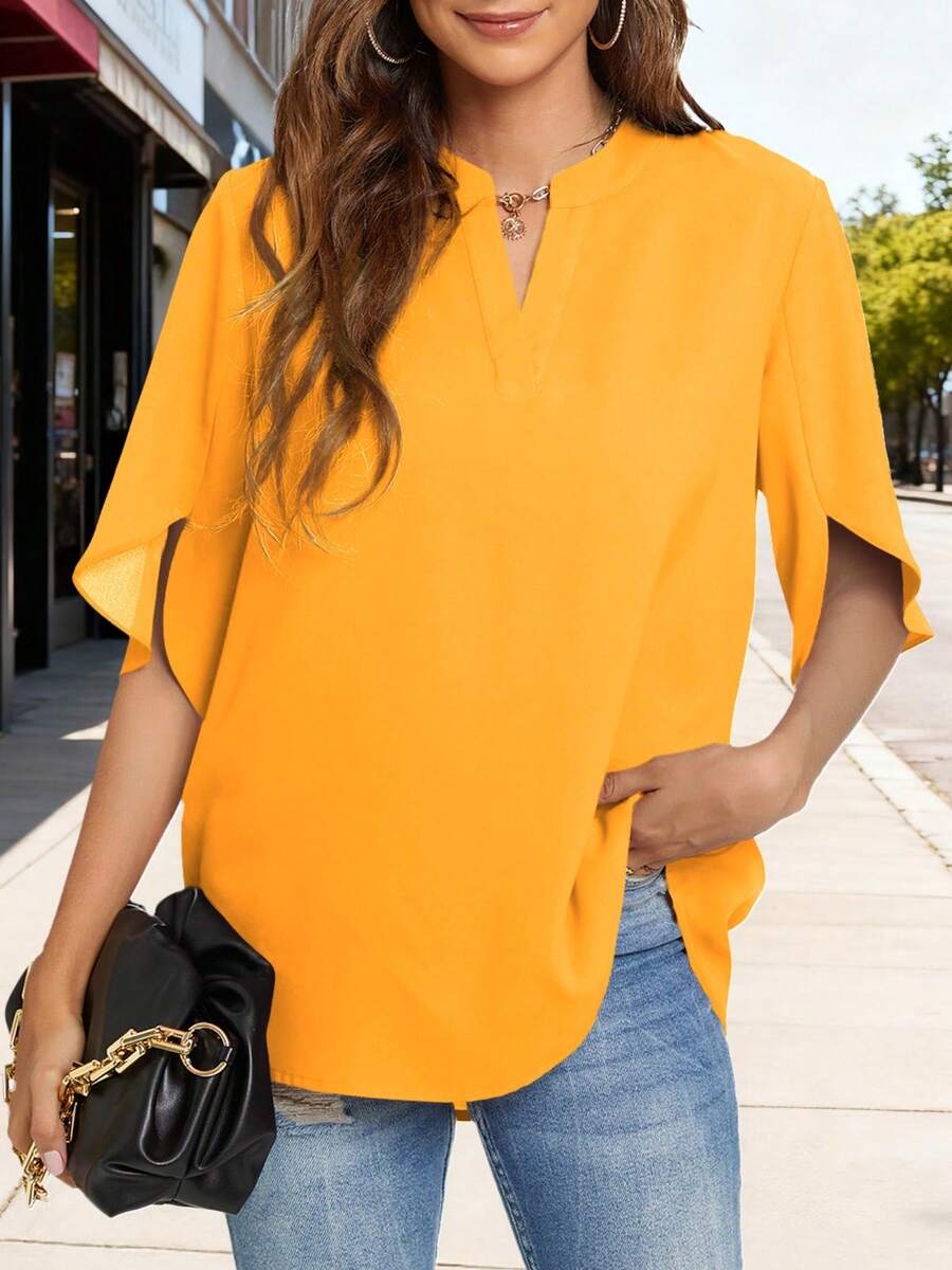 Funlingo Women's Summer Tops Short Sleeve Casual Shirts V Neck Chiffon Dressy Blouse Tops Designed In A Dressy Casual Style And Tailored To Look Good On All Body Types - 06_ginger - Xem 1