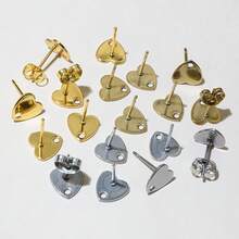 20pcs 8mm Heart Shape Stainless Steel Stud Earring Pins With Earring Stoppers DIY Earrings Jewelry Making Accessories - Gold - View 5