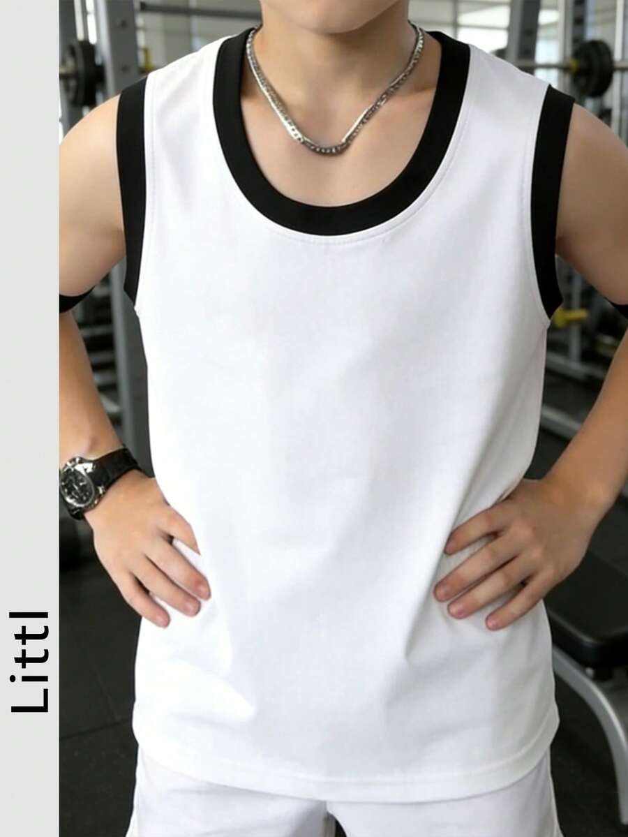 Áo tank top cổ tròn không tay dành cho nam sinh và học sinh tuổi teen, mát mẻ và thời trang, thích hợp cho mùa xuân/hè. - trắng - Xem 1