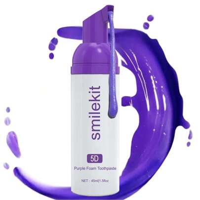 Pasta de dientes de espuma morada talla grande vendida - Sabor a menta de limpieza profunda, empaque blanco y morado, producto blanqueador de dientes | Empaque vibrante | Diseño de tubo exprimible, pasta de dientes para blanqueamiento dental