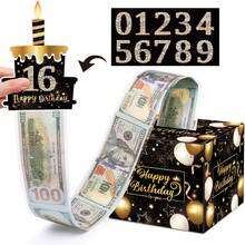 Bargeld-Geschenkbox zum Geburtstag, Überraschungs-Ausziehbox für Bargeld-Geschenke mit DIY Aufklebern, inklusive ausziehbare Geburtstagskarte und transparente Tasche, geeignet für jedes Alter - Übersicht 2