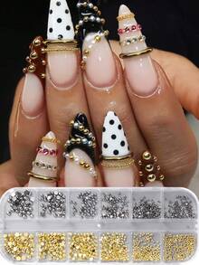 Bộ dụng cụ trang trí nghệ thuật gồm 12 ngăn đựng bút bi nam châm hình bán nguyệt bằng thép mạ vàng và bạc, hạt nhựa nhỏ bằng thép không gỉ hình trứng cá muối, sơn gel móng tay, dụng cụ làm móng. - Nhiều màu - Xem 18