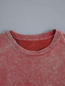 T-shirt pour femmes grande taille, t-shirt à manches courtes imprimé recto-verso avec motif café vintage lavé, top décontracté col rond pour amateurs de café, top d'été rouge - Rouge - Voir 5