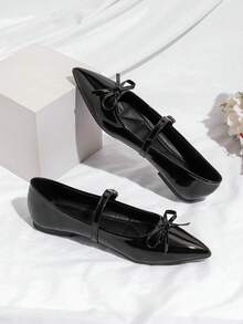 Women's Rubber Bow Tie Flat Shoes, Minimalist - Black - View 3