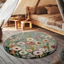 1 pieza Alfombra redonda con estilo de pintura floral, diseño de patrón floral tipo pintura, versátil y duradera, alfombra decorativa, decoración de dormitorio, alfombra pequeña, alfombra, decoración del hogar, alfombra de sala de estar, alfombra pequeña de sala de estar, alfombra de dormitorio, decoración del hogar de sala de estar, alfombra de exterior, alfombra lavable - A - Ver 3