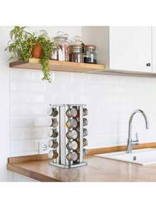 SAEIV Spice Carousel With 20 Spice Jars, 360° Rotating Spice Rack, Spice Turntable Storage Unit, Spice Organizer, Stainless Steel Construction, Silver Finish - 20 Square Spice Rack Set - View 6