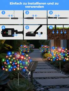 AMILL 8 Stück Solar betriebene LED Gartenbeleuchtung, IP65 wasserdicht, 8 Beleuchtungsmodi, solar betriebene dekorative Beleuchtung, eingebauter wiederaufladbarer Ni-MH Akku, nicht abnehmbares Photovoltaikmodul, geeignet für Weihnachten, Garten, Weg und Villa Dekoration, Außenbeleuchtung für Garten, einsetzbar für Weg, Garten und Terrasse - Verschiedenfarbig - Übersicht 6