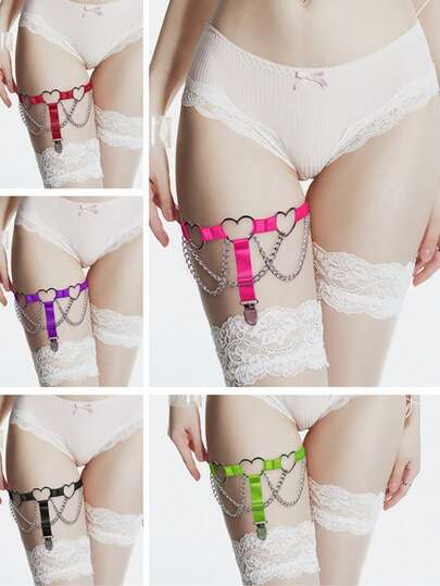 1pc Sexy Women's Heart-Shaped Garter Belt, Elastic Criss-Cross Leg Harness Lingerie Garter, Y2K Accessory For Halloween, Valentine's Day