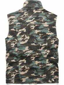 Men's Denim Vest Sleeveless Slim Fit Vintage Ripped Casual Denim Vest - 偽裝 - 查看 2