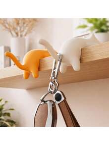 4pcs Cute Cat Shaped Desk Edge Hooks, No Drilling Needed Tabletop Hanger For Bags, Backpacks, Keys, Headphones, Office & Home Desk Side Storage, Foldable Desk Hanging Hooks, Handbag Holder, Lightweight & Durable Desk Edge Hooks, Student Desk Side Bag Hooks, Keeps Purse Tidy - View 7