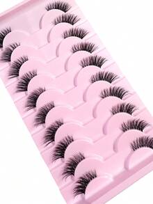 20 Pairs (10 Pairs + 10 Pairs) Semi-Striped Transparent Cat Eye False Eyelashes, Short Soft 3D Faux Mink Natural Makeup Eyelash Extension - Black - View 3