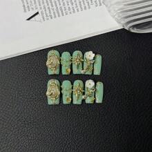 100% Handmade Nails, Square Vintage Style, Luxurious Metal Decoration, Pearl White Flower Pendant, Wearable Nails And Wearing Tools - Nhiều màu - Xem 2