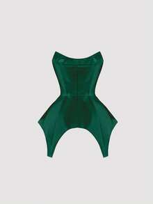 Áo camisole ôm dáng màu xanh ô liu cho nữ, vạt áo bất đối xứng. - màu xanh lá - Xem 3