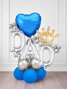 28pcs/Set Blue Heart Father's Day Aluminum Foil Balloon Set, Includes Blue Hearts, Silver Latex, "DAD" Letters, Suitable For Father's Day Thanksgiving, Father's Day Gifts, Living Room Decor, Photo Ops, Dad's Birthday Decor, Holiday Party Decor - Multicolor - View 3