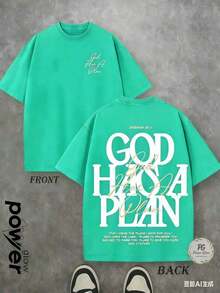 Jesus Tee God Has A Plan Graphic Tee Double-Sided Print Washed T-Shirt Holiday Gifts Y2K Men's Graphic Tees, Street - Style Vintage Washed T - Shirts, 230G Cotton T - Shirts, 100% Pure Cotton, Unisex Graphic Tees Halloween Back To School ShirtsNew Casual T-Shirts For Men And Women - 湖綠色 - 查看 11